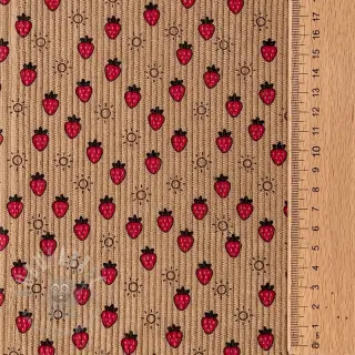 Ribfluweel STRETCH Little strawberries sand