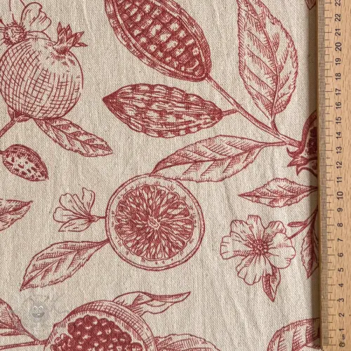 Decoratiestof RUSTIC VINTAGE PRINT Granata groseille