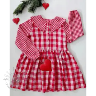 Dubbelgaas/mousseline Double sided CHECKS MINI red