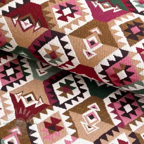 Decoratiestof jacquard Kilim fuchsia vert