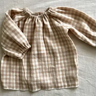 Dubbelgaas/mousseline Double sided CHECKS MINI beige