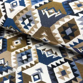 Decoratiestof jacquard Kilim cobalt havane