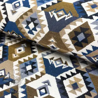 Decoratiestof jacquard Kilim cobalt havane