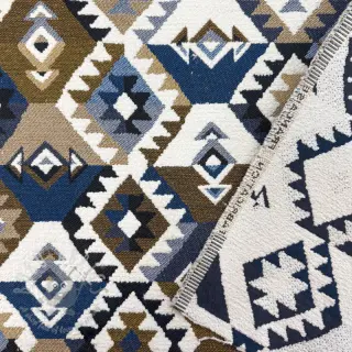 Decoratiestof jacquard Kilim cobalt havane