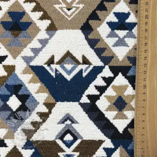Decoratiestof jacquard Kilim cobalt havane