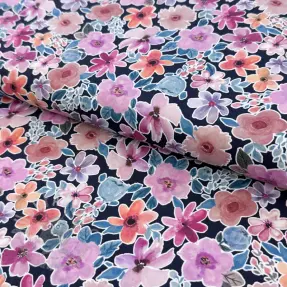 Katoenen stof Significant flowers navy digital print