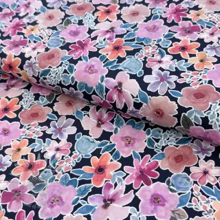 Katoenen stof Significant flowers navy digital print
