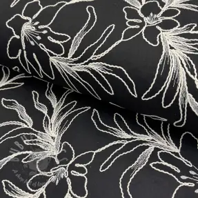 Katoenen stof EMBROIDERY GABARDINE Luana black