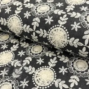 Katoenen stof JEANS EMBROIDERY Niva design D