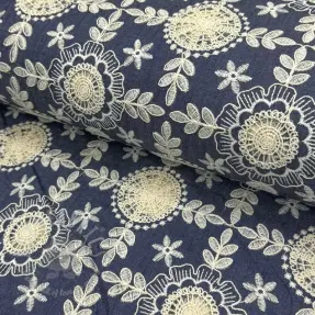 Katoenen stof JEANS EMBROIDERY Niva design B