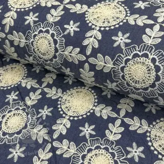 Katoenen stof JEANS EMBROIDERY Niva design B