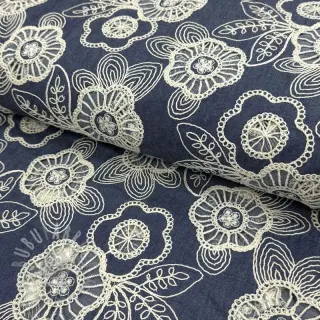 Katoenen stof JEANS EMBROIDERY Niva design A