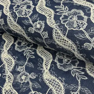Katoenen stof JEANS EMBROIDERY Flora design A
