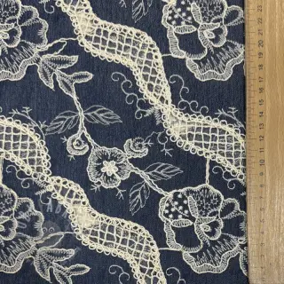 Katoenen stof JEANS EMBROIDERY Flora design En