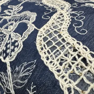 Katoenen stof JEANS EMBROIDERY Flora design En
