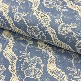 Bavlnená látka JEANS EMBROIDERY Flora design B