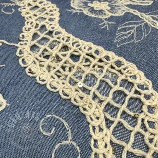 Katoenen stof JEANS EMBROIDERY Flora design B