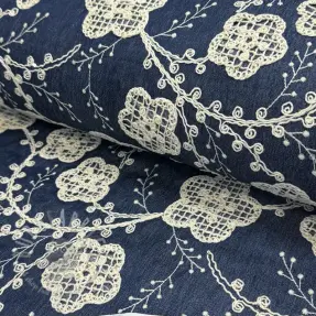 Katoenen stof JEANS EMBROIDERY Flora design C