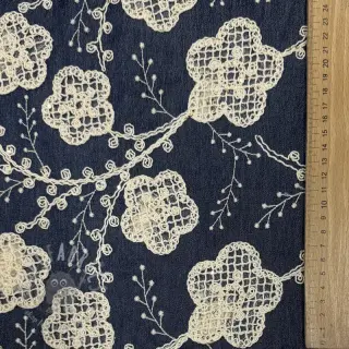 Katoenen stof JEANS EMBROIDERY Flora design C