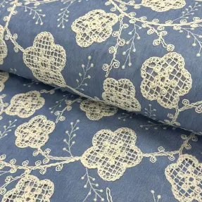 Bavlnená látka JEANS EMBROIDERY Flora design D