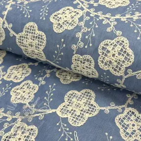 Katoenen stof JEANS EMBROIDERY Flora design D