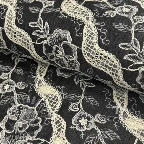 Katoenen stof JEANS EMBROIDERY Flora design E