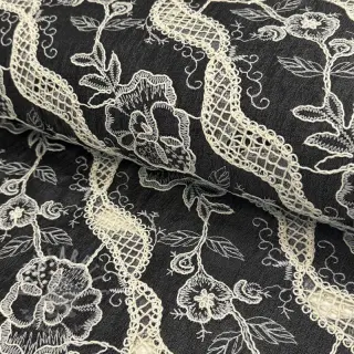 Katoenen stof JEANS EMBROIDERY Flora design E