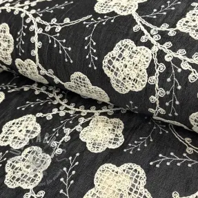 Katoenen stof JEANS EMBROIDERY Flora design F